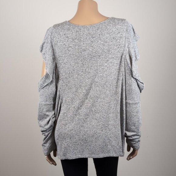 3/$20 Reitmans Ruffled Cold Shoulder Top Long Sleeve Stretch Knit Scoop Neck - Picture 6 of 9